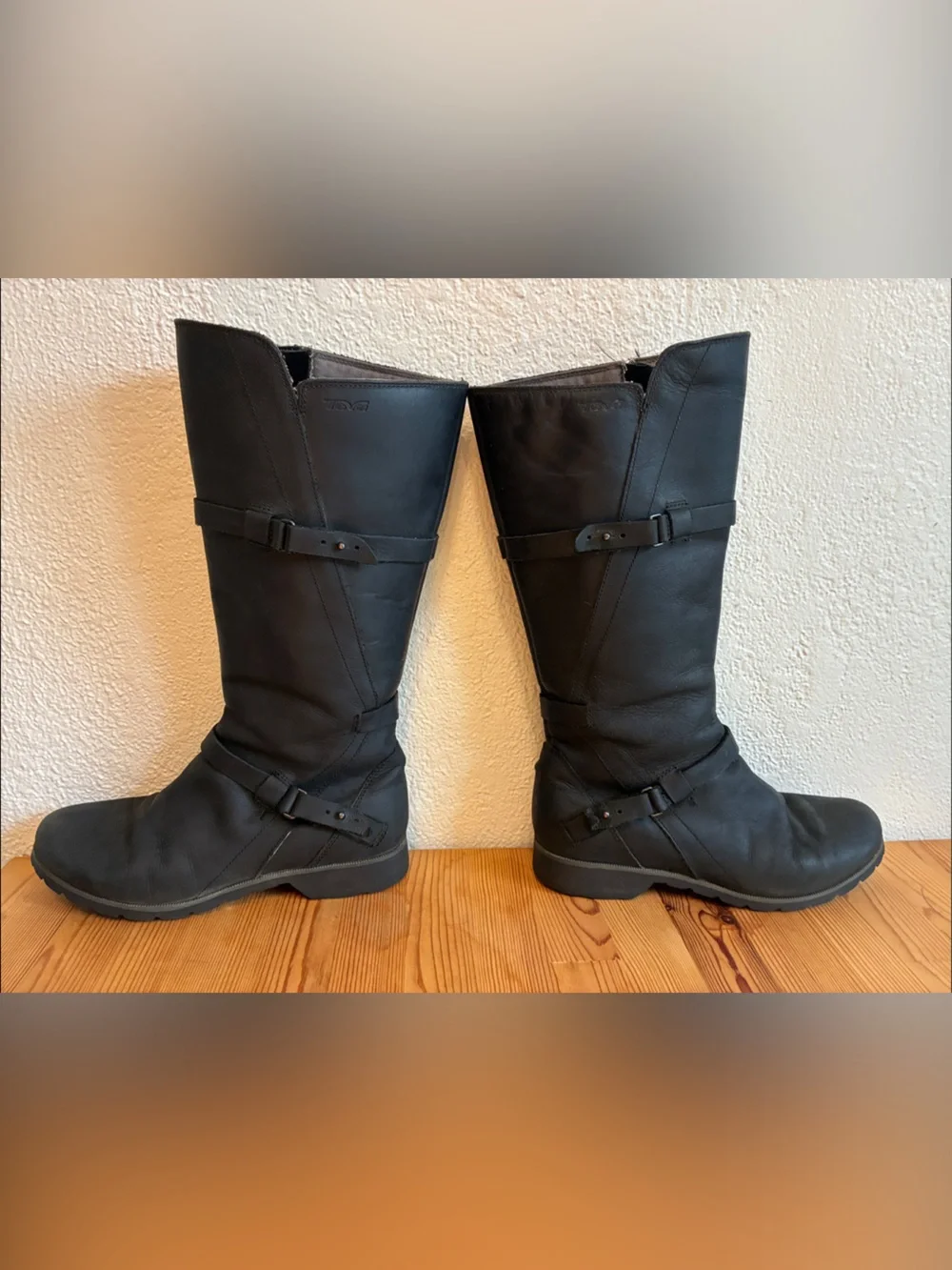 Black Teva Waterproof Leather Knee-High Women's Boots